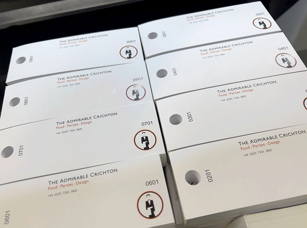 Printed cloakroom tickets are great for your event, club or venue. printed onto a silk card with drill and perforation so you can easily keep track of customers items